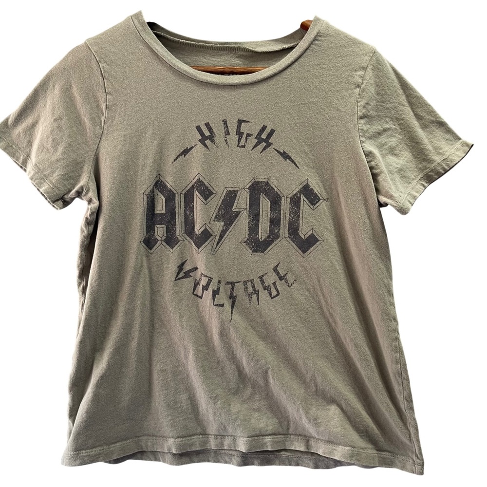 AC/DC T-Shirt Womens Large Green High Voltage Graphic Band Tee Rock Grunge Band - Picture 1 of 6